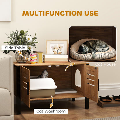 Cat Litter Box Enclosure w/ Tall Legs, Scratching Board, Dark Brown