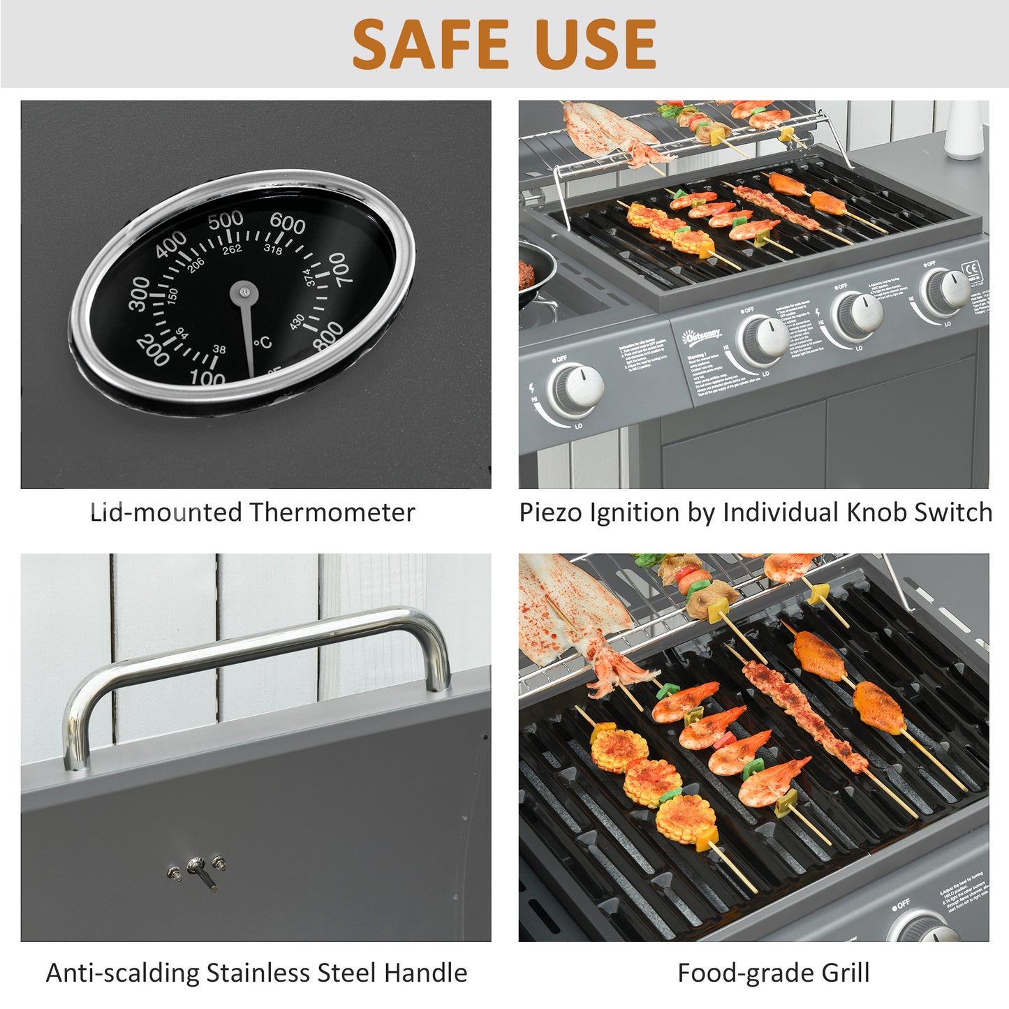 Gas Barbecue Grill 3+1 Burner Garden BBQ w/ Large Cooking Area