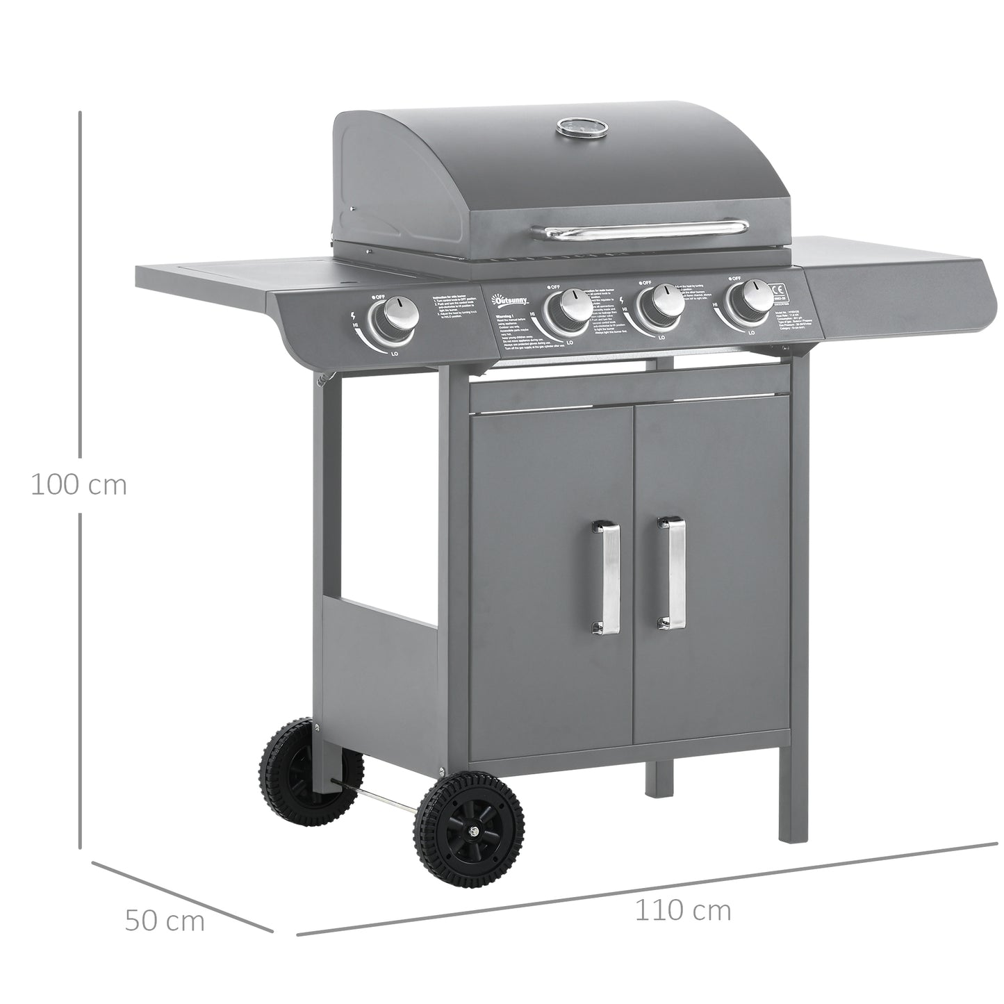 Gas Barbecue Grill 3+1 Burner Garden BBQ w/ Large Cooking Area