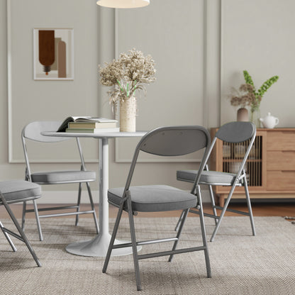 Folding Chairs Set of 4 with Cushioned Seat, Steel Frame, Grey
