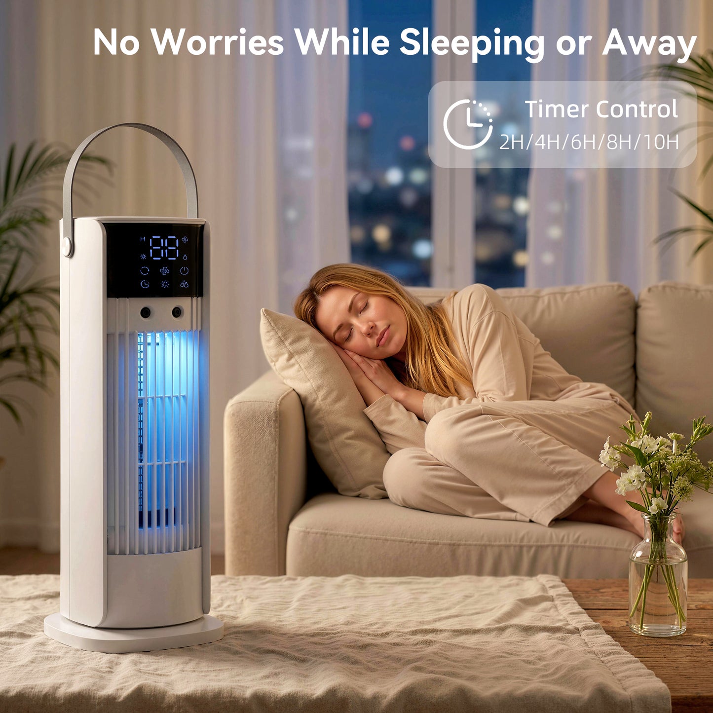 Tower Fan for Bedroom, 16 Inch Mist Desktop Fan with RGB Lights