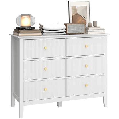 Fluted Chest of Drawers 6 Drawer Dresser for Bedroom Hallway White