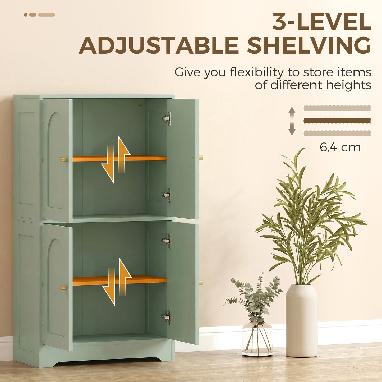 110cm Kitchen Cupboard with 4 Arched Doors and 2 Adjustable Shelves
