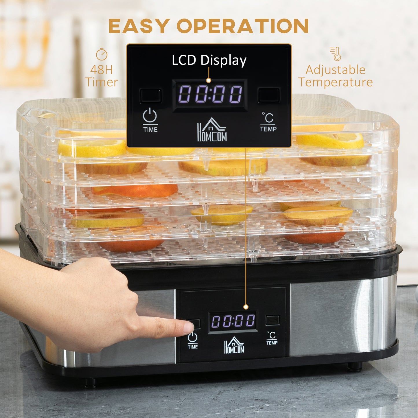 5 Tier Food Dehydrator, 245W for Drying Fruit, Meat, Vegetable, Black