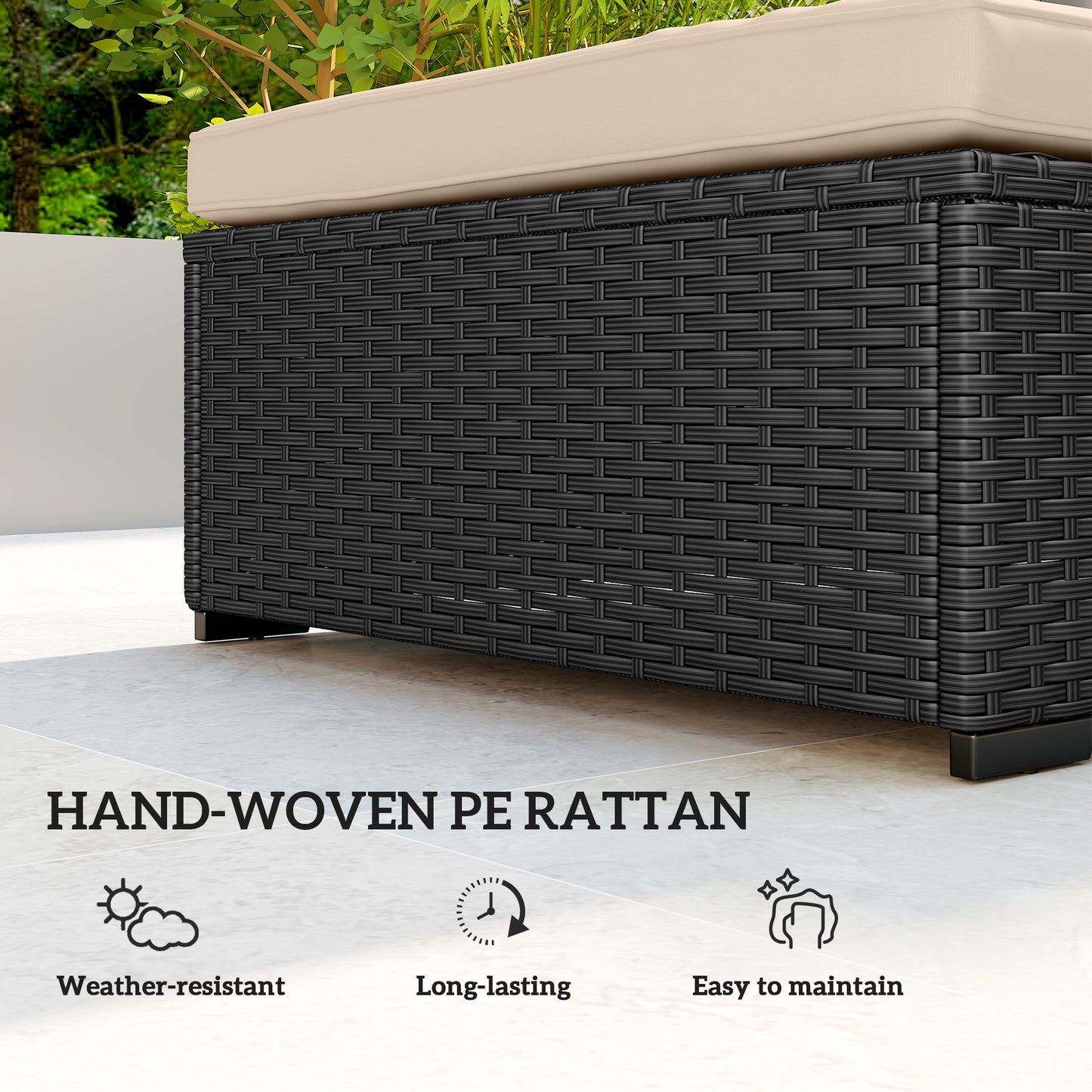 Rattan Sun Lounger, Garden Recliner w/ 5-Level Back, Cushion, Black