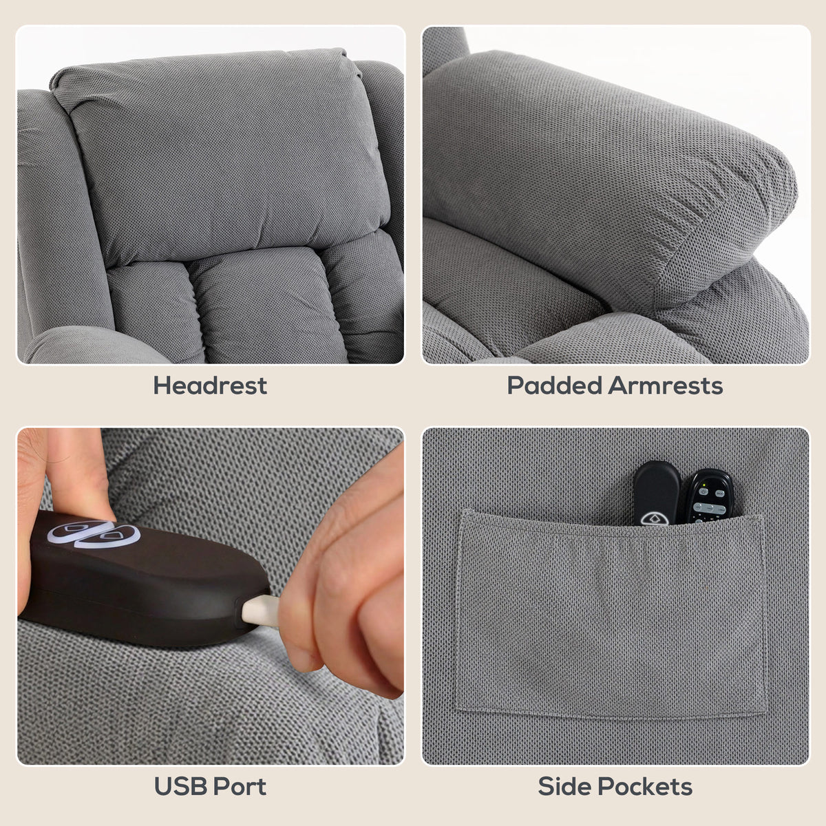 Power Lift Recliner Chair, Reclining Chair with Massage, Light Grey