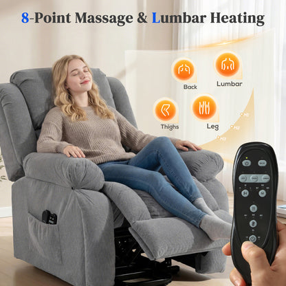 Power Lift Recliner Chair, Reclining Chair with Massage, Light Grey