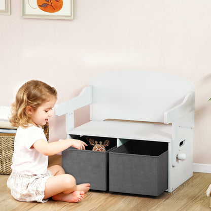 3 in 1 Kids Storage Bench, Toddler Table and Chair Set, White