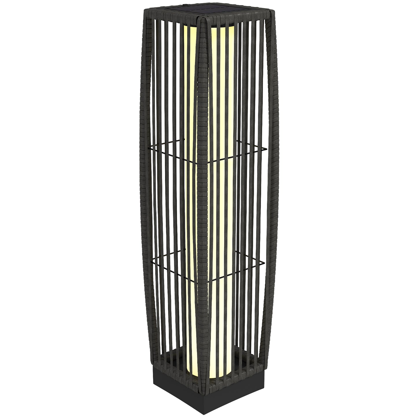 Solar Rattan Floor Lamp Auto On/Off Garden Lantern, Dark Grey