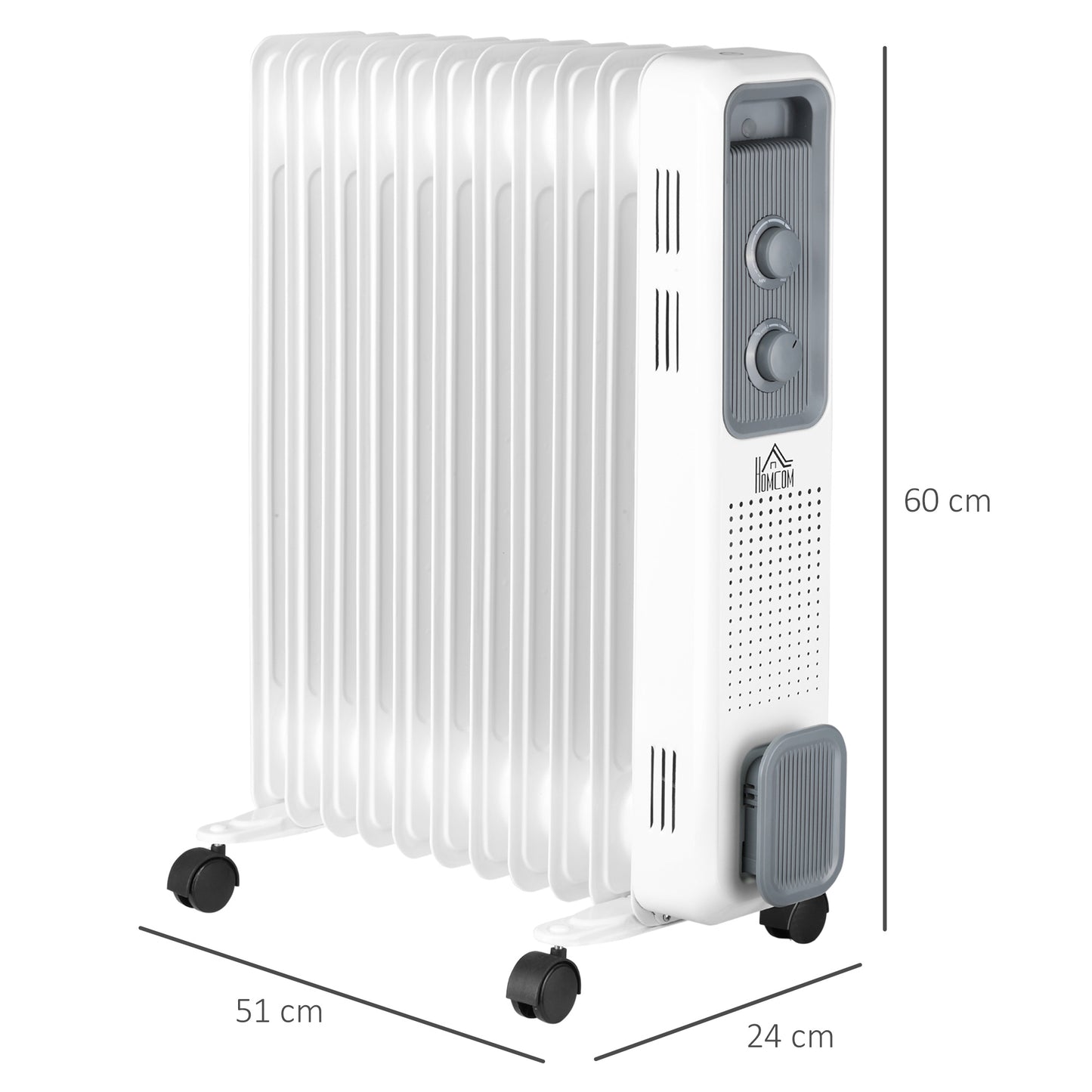 Oil Filled Radiator Portable Heater W/ 11 Fin, 3 Heat Settings, White