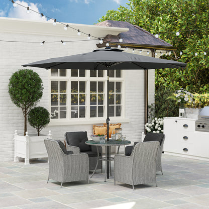Luxury Rattan Garden Dining Set W/ Parasol, Cushions, Light Grey