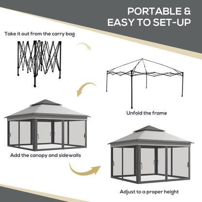 3 x 3(m) Pop Up Gazebo, Height Adjustable Instant Event Shelter with Netting and Carrying Bag, Grey