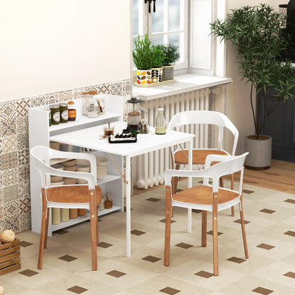 Folding Dining Table, Kitchen Table for 3 People with 4-Tier Shelves, Modern Drop-Leaf Table for Small Spaces, White