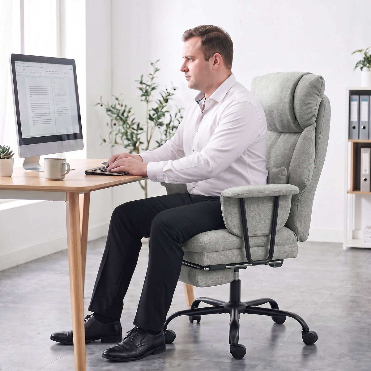 180kg Office Chair, Desk Chair with Lumbar Support, Grey