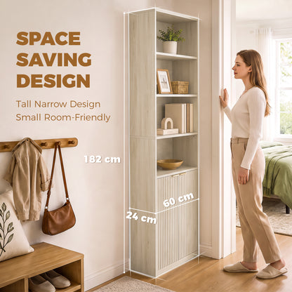 6-Tier Tall Bookcase with Adjustable Shelf Cabinet, Oak