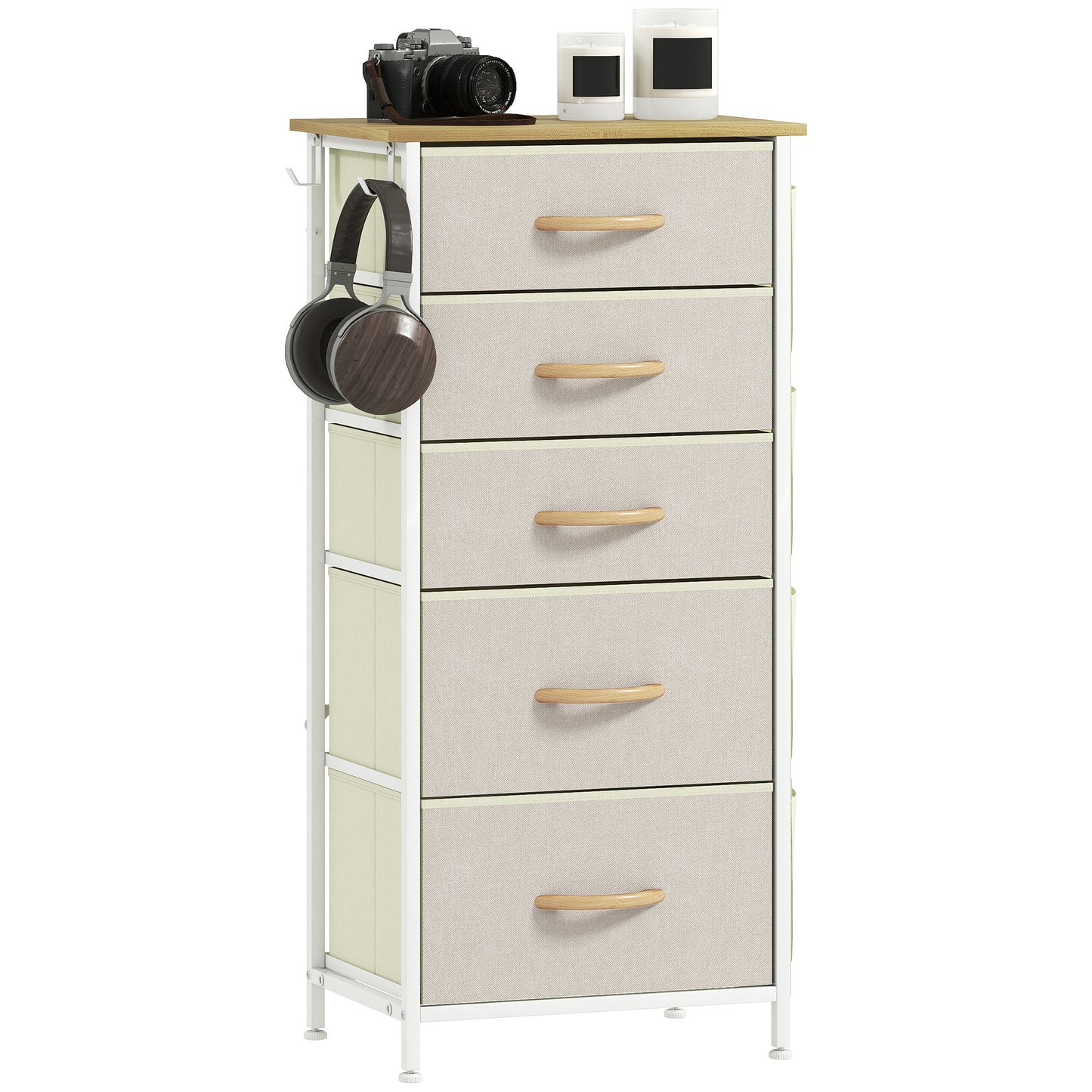 Fabric Chest of Drawers, 5 Drawer Dresser for Bedroom, Beige