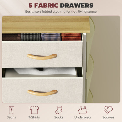 Fabric Chest of Drawers, 5 Drawer Dresser for Bedroom, Beige