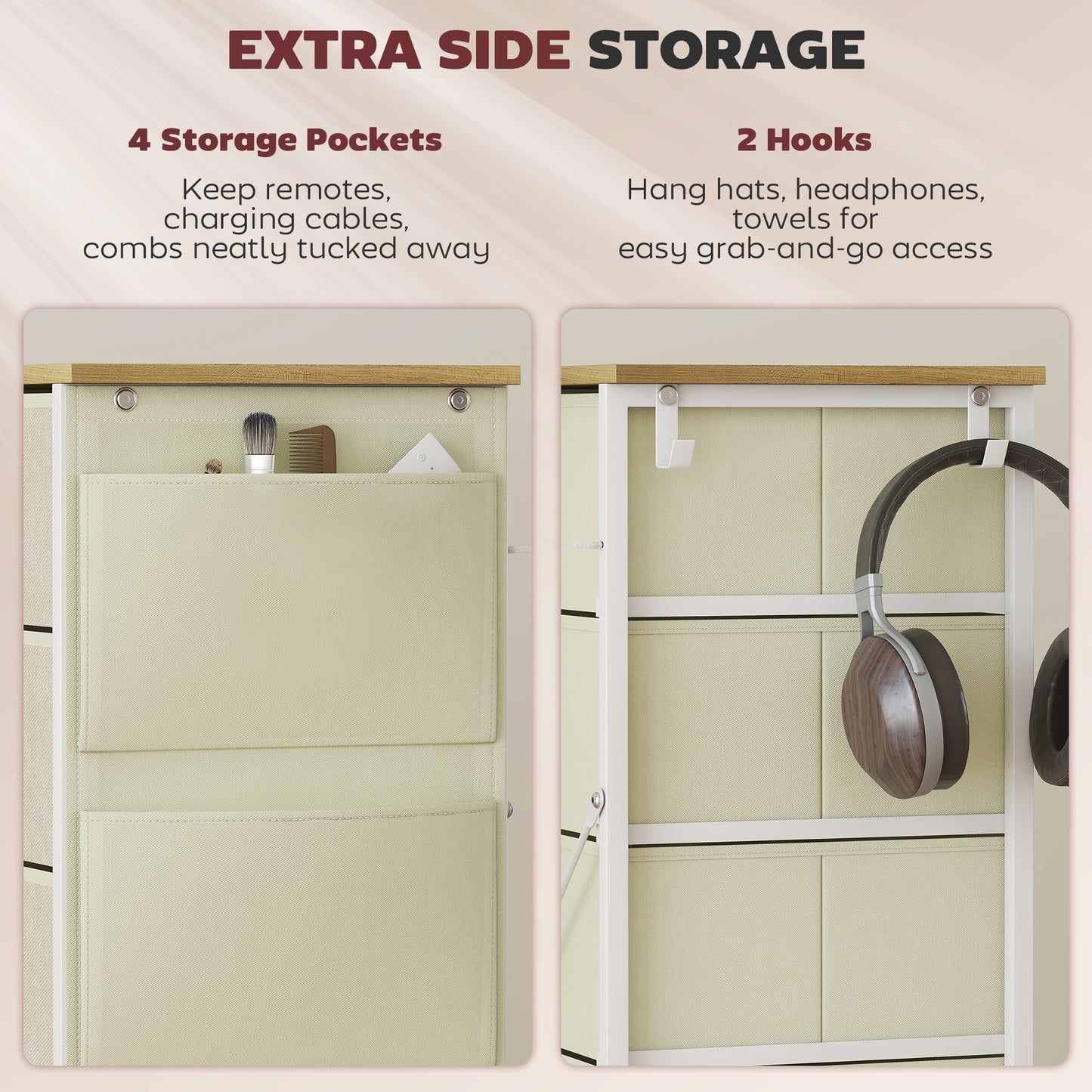 Fabric Chest of Drawers, 5 Drawer Dresser for Bedroom, Beige