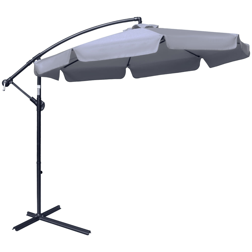 2.7m Banana Parasol Cantilever Umbrella with Crank Handle and Cross Base for Outdoor, Hanging Sun Shade, Grey