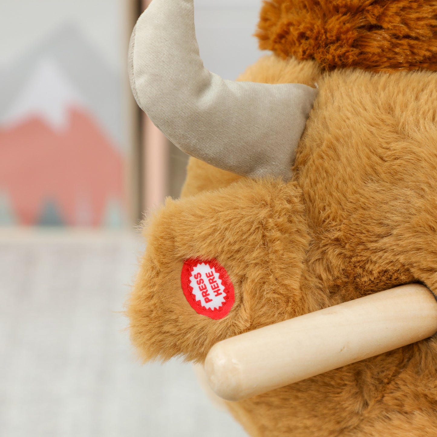 Baby Rocking Horse with Song, Safety Belt, Wood Base for 1-3 Years