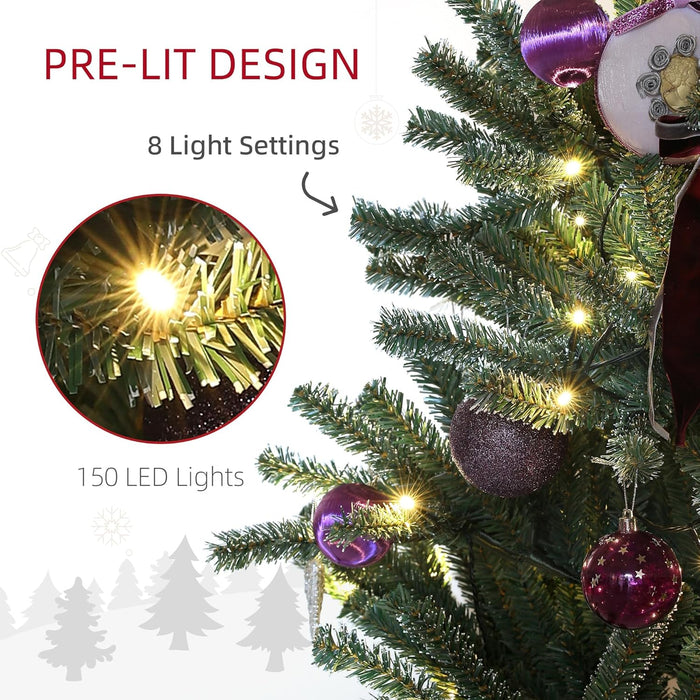 6ft Artificial Prelit Christmas Tree w/ LED Lights, Purple Ornaments