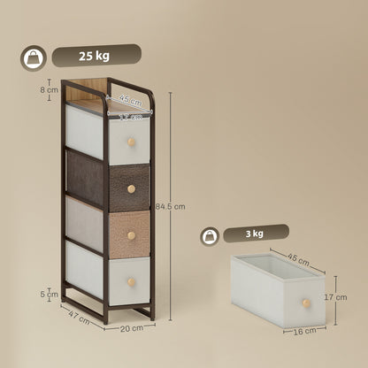 4-Drawer Storage Organiser Unit with Steel Frame, Mixed-Brown