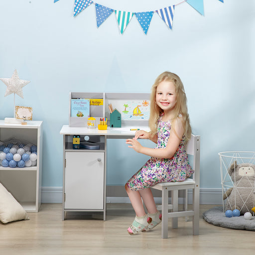 2 PCs Childrens Table and Chair Set w/ Whiteboard Storage - Grey