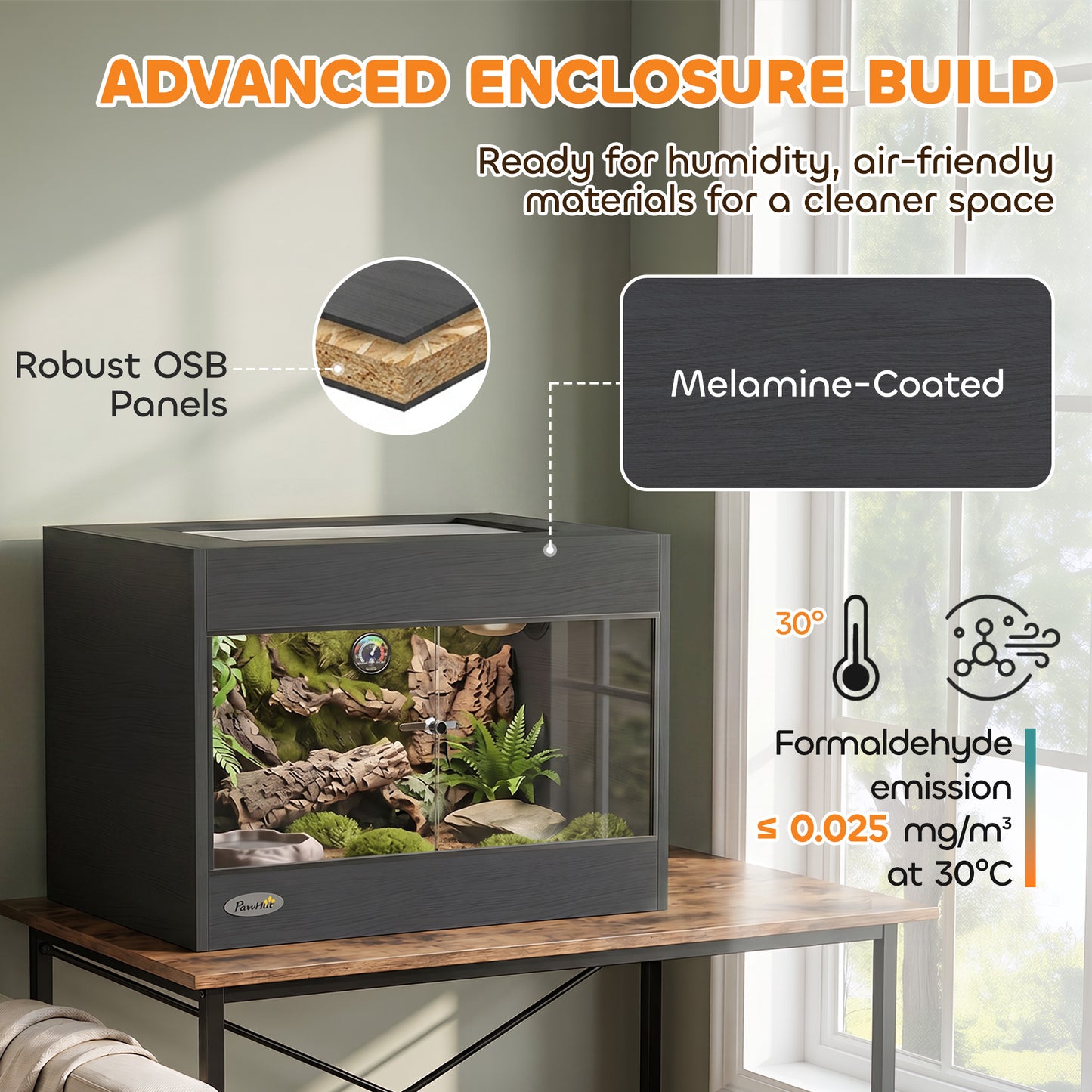 Reptile Vivarium with Sliding Glass Doors and Top Ventilation, Black