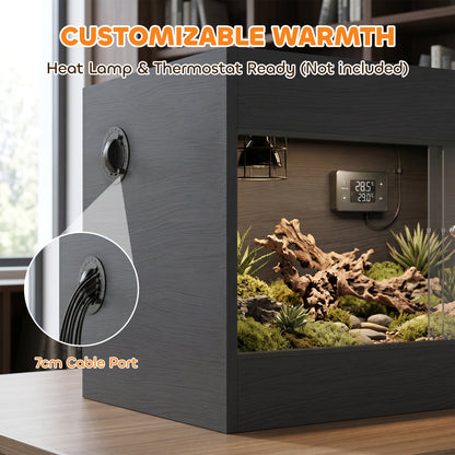 Reptile Vivarium with Sliding Glass Doors and Top Ventilation, Black