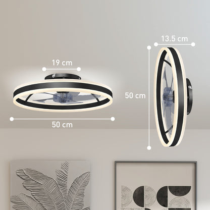 Ceiling Fan with Light and Remote, 3 Colour Temperatures, 50cm, Black