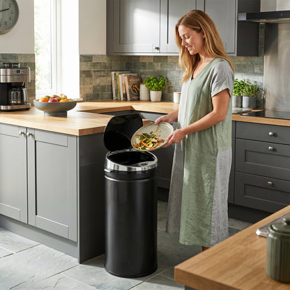 42L Sensor Bin with Quiet Soft-Close Lid, Automatic Touchless Motion Sensor Rubbish Bin with Fingerprint Resistant Stainless Steel for Hygienic Kitchen, Home Office Use, Black