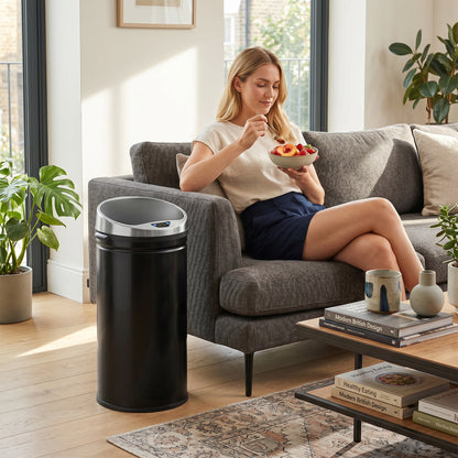 42L Sensor Bin with Quiet Soft-Close Lid, Automatic Touchless Motion Sensor Rubbish Bin with Fingerprint Resistant Stainless Steel for Hygienic Kitchen, Home Office Use, Black