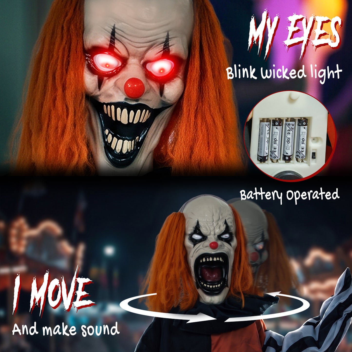 Animated Halloween Clown with Face Changing Animatronics
