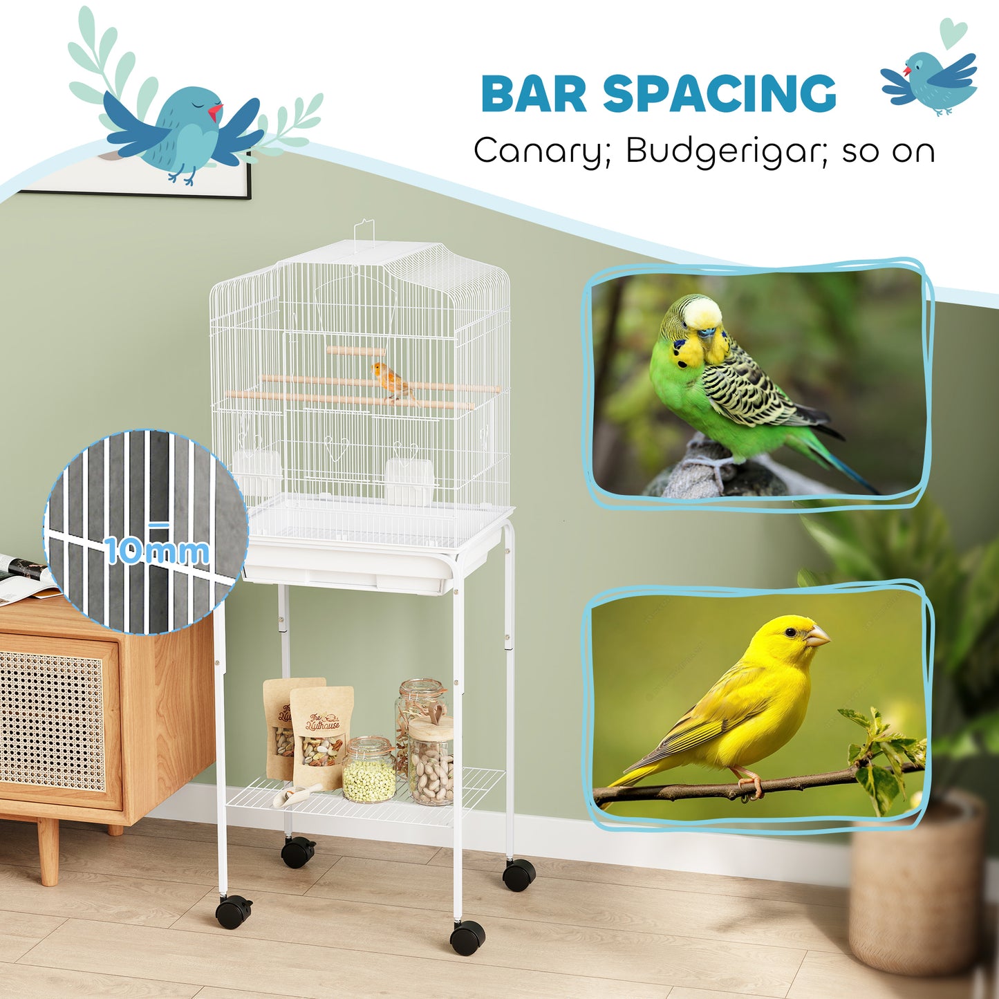 Bird Cage for Budgie Finch Canary Parakeet W/ Stand Tray White
