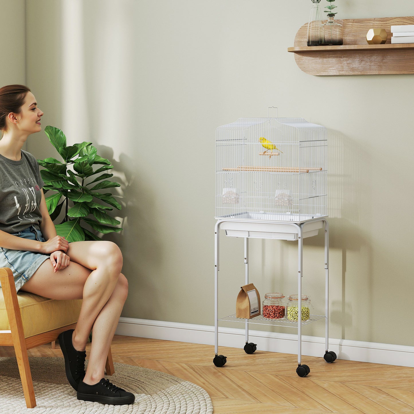 Bird Cage for Budgie Finch Canary Parakeet W/ Stand Tray White