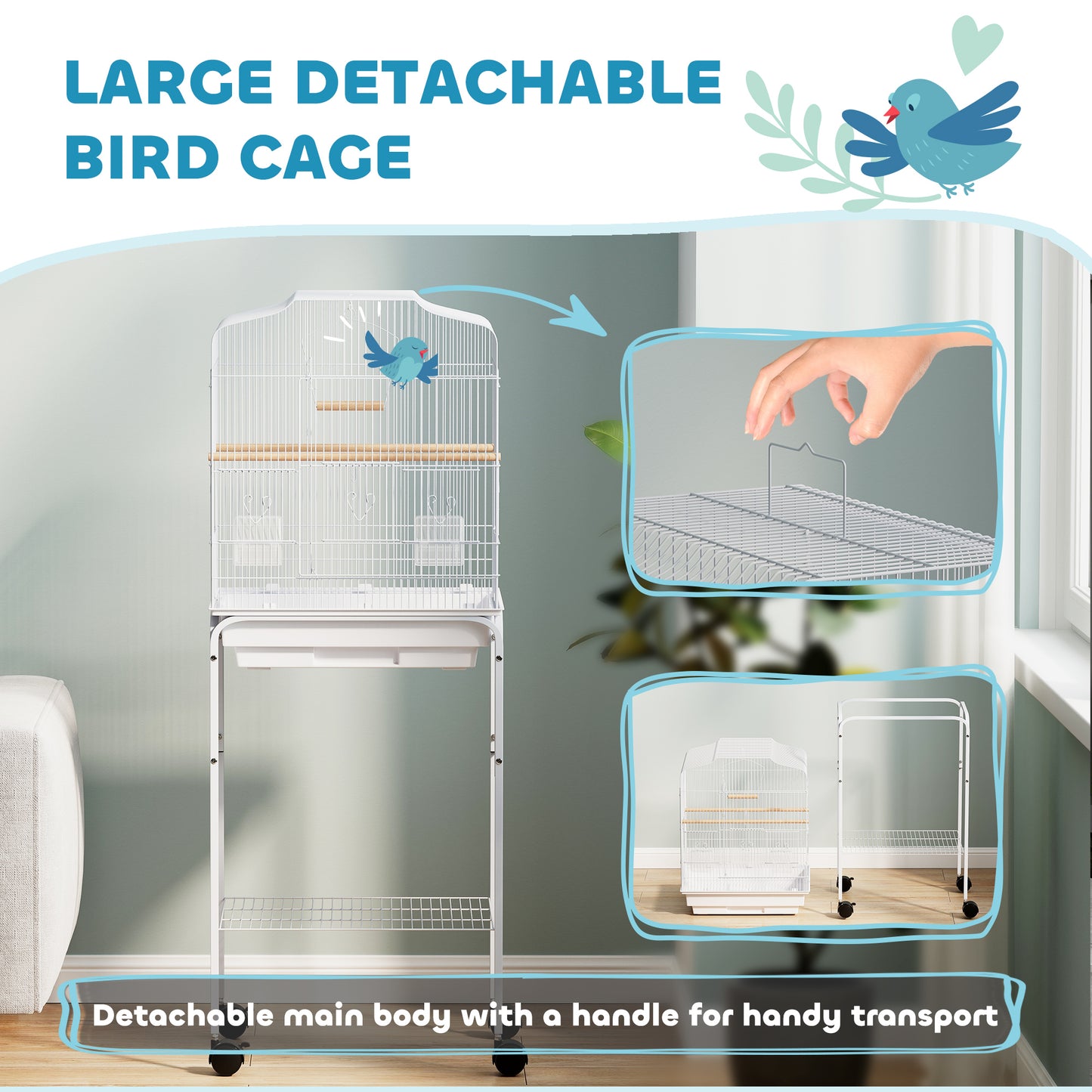Bird Cage for Budgie Finch Canary Parakeet W/ Stand Tray White