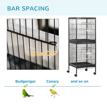 2 In 1 Large Bird Cage Aviary with Wheels, Slide-out Trays Wood Perches