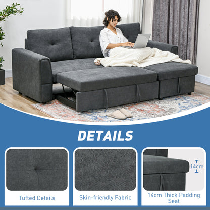 3 Seater Linen Look L-Shaped Corner Sofa, Pull Out Sofa with Storage Compartment In Dark Grey (Hurry Limited Stock)