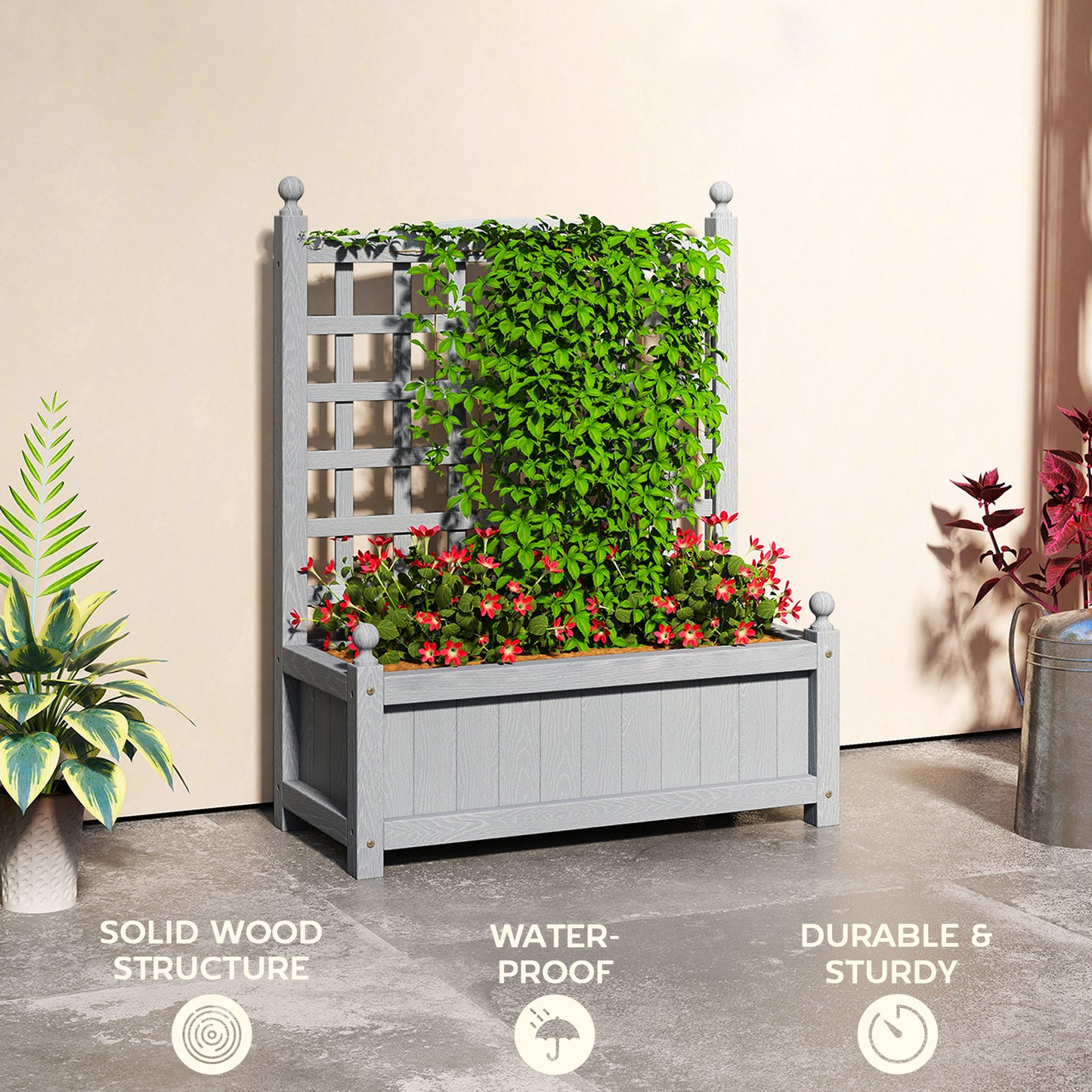 Raised Garden Bed with Trellis Garden Planters Indoor Grey