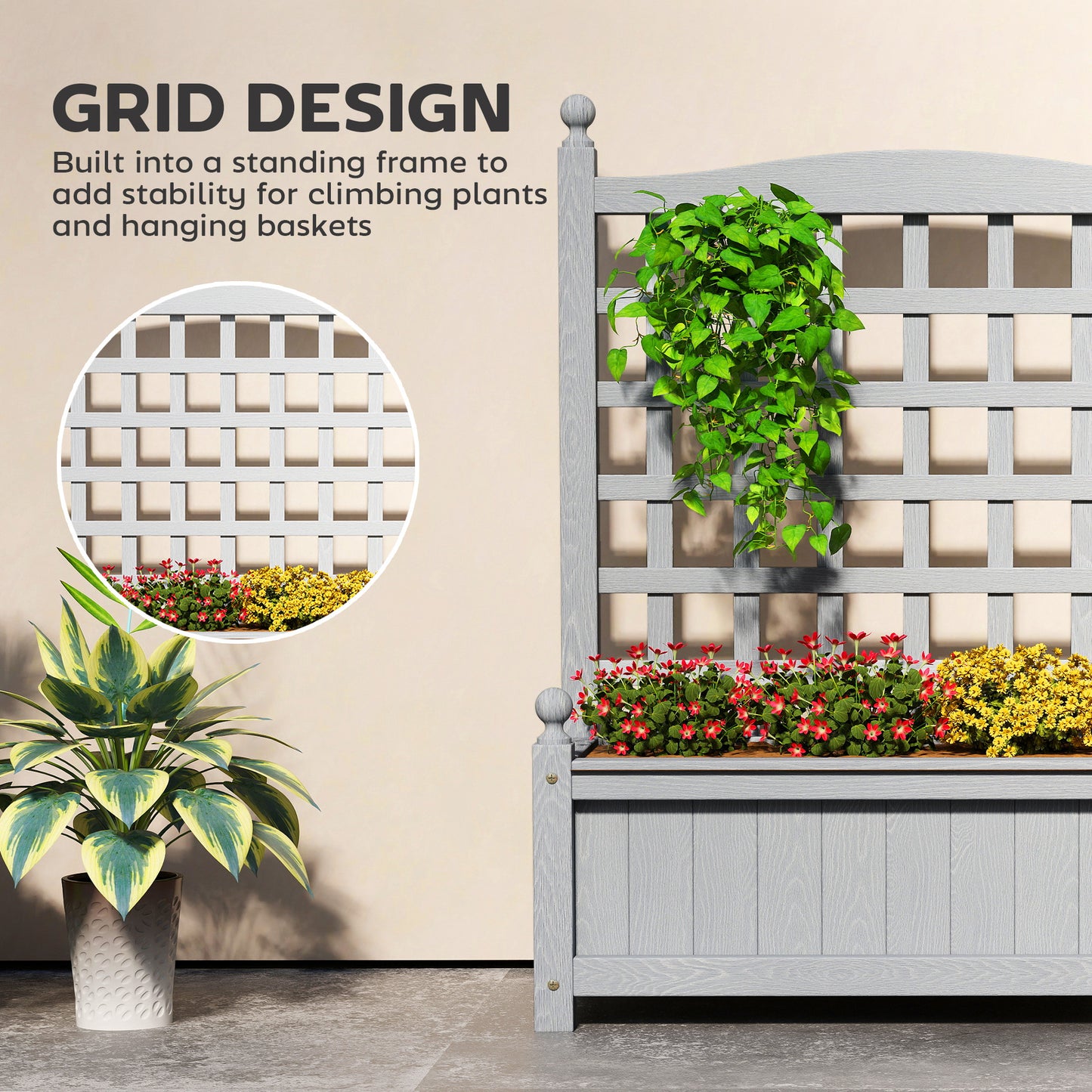 Raised Garden Bed with Trellis Garden Planters Indoor Grey