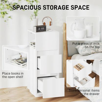 Slim Bedside Table, Bedside Cabinet with Open Shelf and 2 Drawers