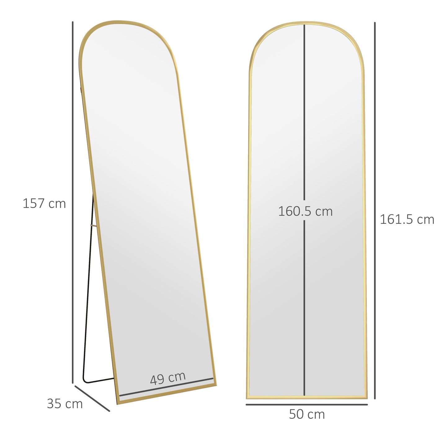Full Length Mirror with Aluminium Alloy Frame Hanging or Leaning Gold