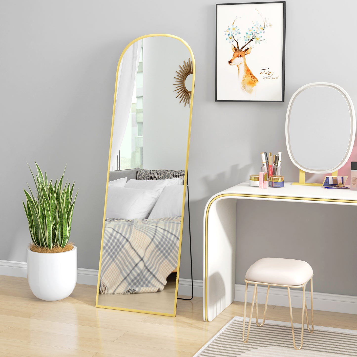Full Length Mirror with Aluminium Alloy Frame Hanging or Leaning Gold