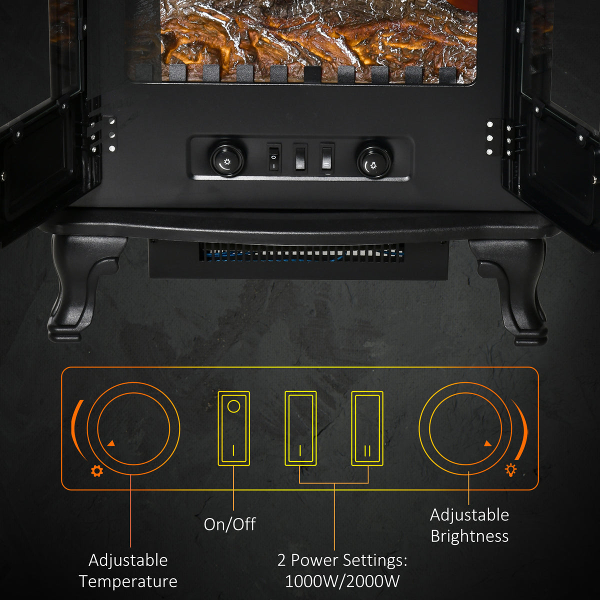 Free standing Electric Fireplace Stove W/ LED Fire Flame Effect Black