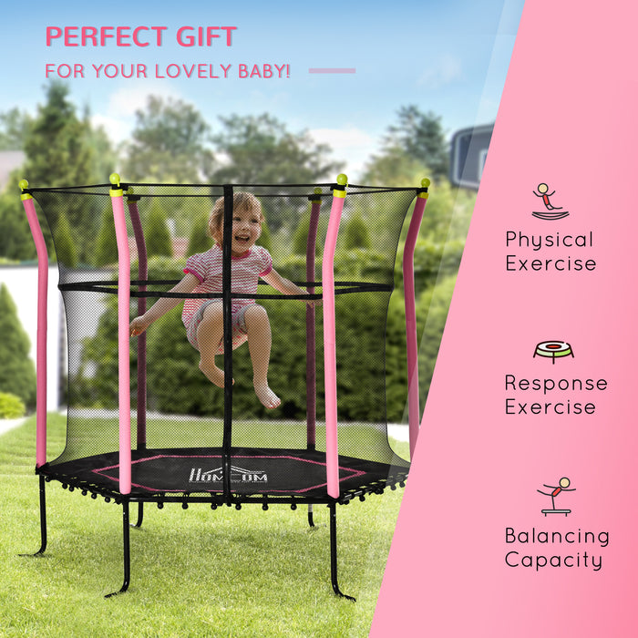 5.2FT / 63 Inch Kids Trampoline With Enclosure Net Mini Indoor Outdoor Trampolines for Child Toddler Age 3 - 10 Years Pink