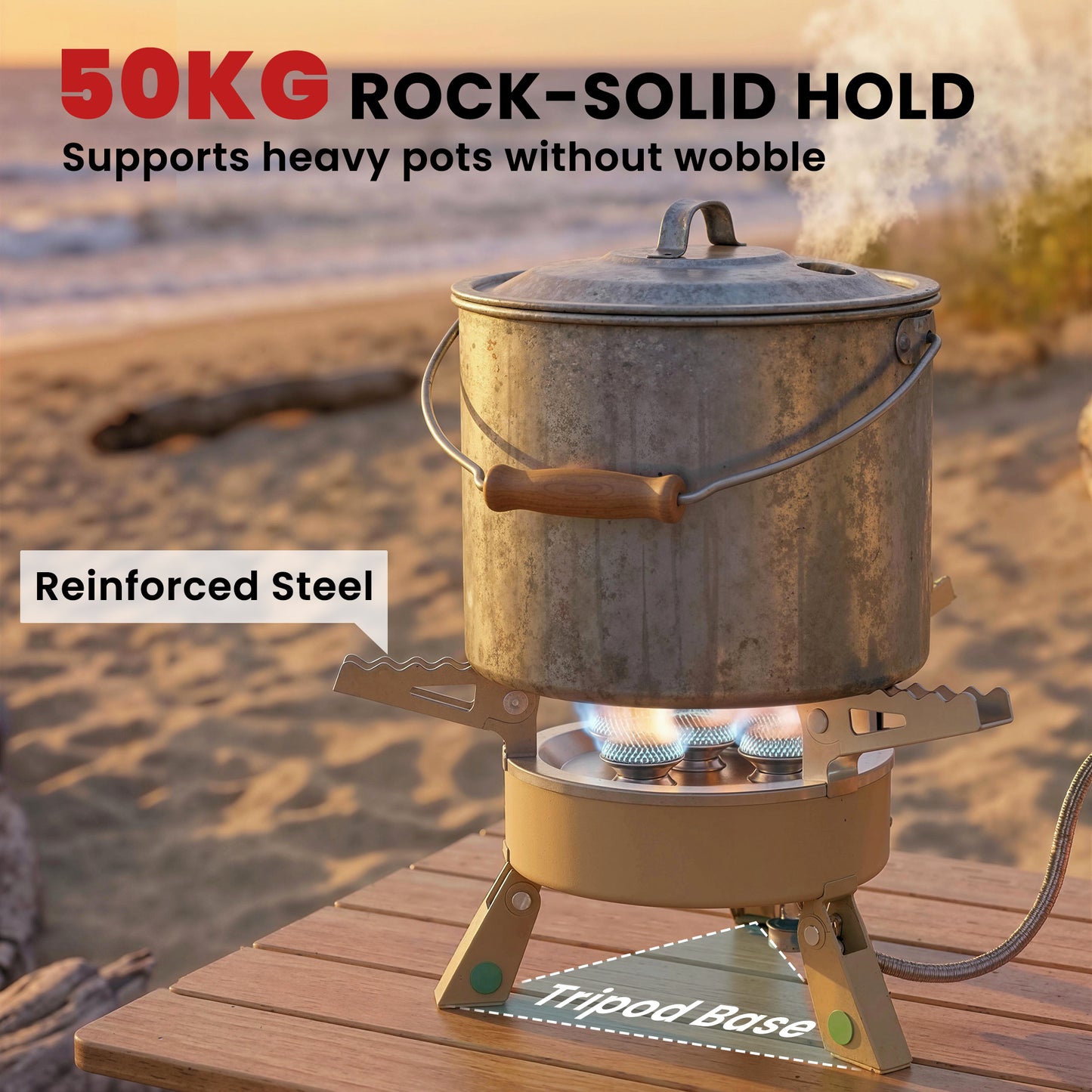 7000W Camping Stove with Piezo Ignition, High Power Gas Stove Khaki