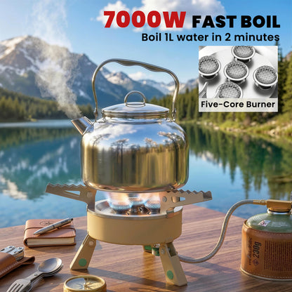 7000W Camping Stove with Piezo Ignition, High Power Gas Stove Khaki