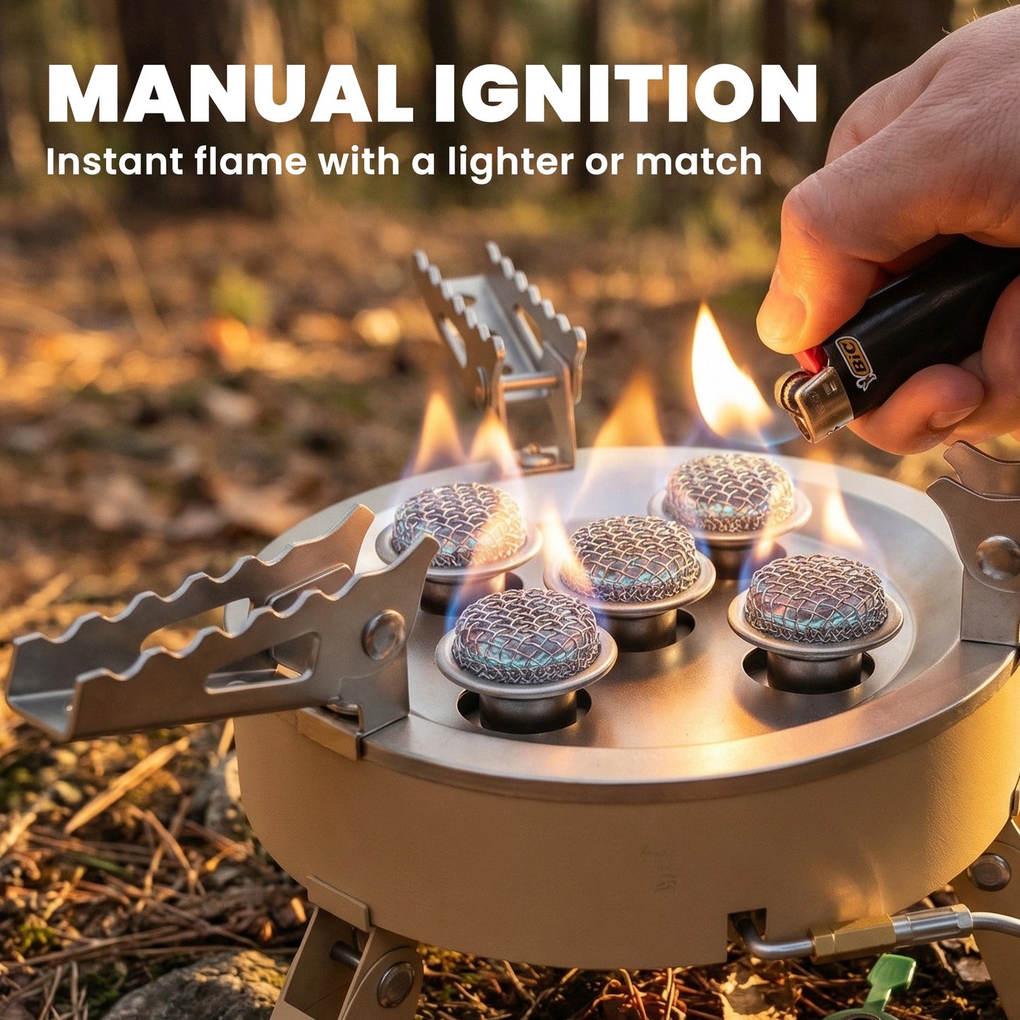 7000W Camping Stove with Piezo Ignition, High Power Gas Stove Khaki