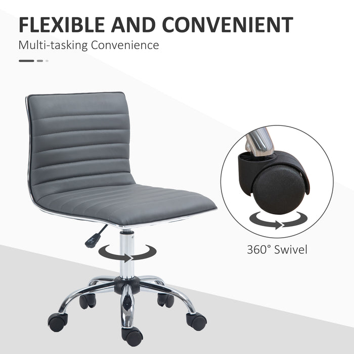 Adjustable Swivel Office Chair with Armless Mid-Back in PU Leather and Chrome Base - Grey