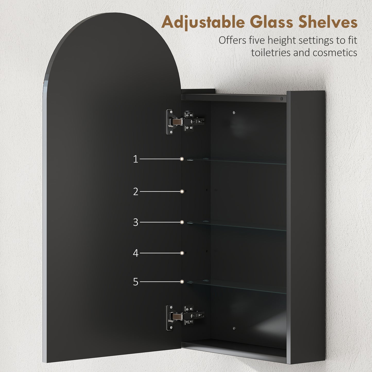 Bathroom Mirror Cabinet with Adjustable Glass Shelves, Black